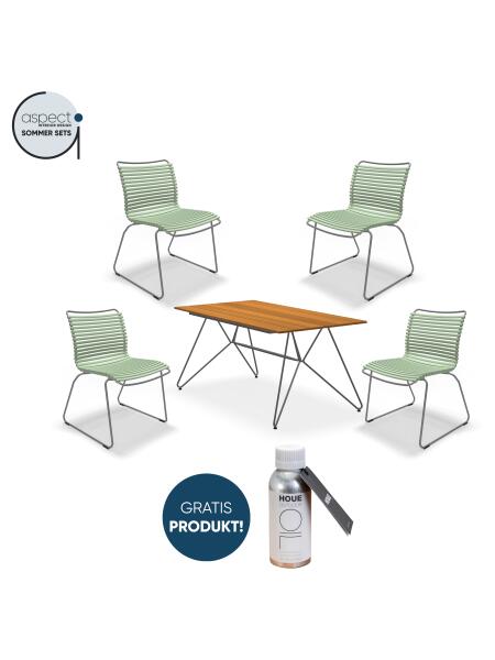 Houe Set aus SKETCH Dining Table 220cm und 4x Click Dining Chair ohne Armlehnen Dusty Green