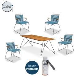 Houe Set aus SKETCH Dining Table 220cm und 4x Click Dining Chair mit Bambusarmlehnen Petrol