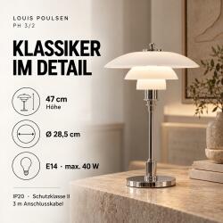 Louis Poulsen Tischleuchte PH 3/2 High Lustre Chrome Plated