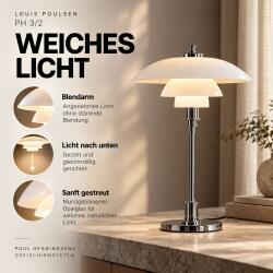Louis Poulsen Tischleuchte PH 3/2 High Lustre Chrome Plated