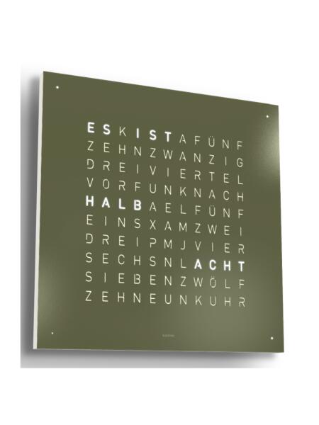 QLOCKTWO Earth 45 Steel Series Olive White Deutsch