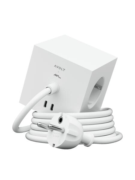 Avolt Mehrfachsteckdose Square 1 USB-C 3 Meter Limitierte Edition Martinelli Luce Opal White